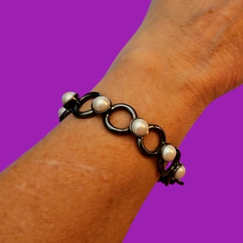 DKNY Gunmetal Pearl Link Bracelet
